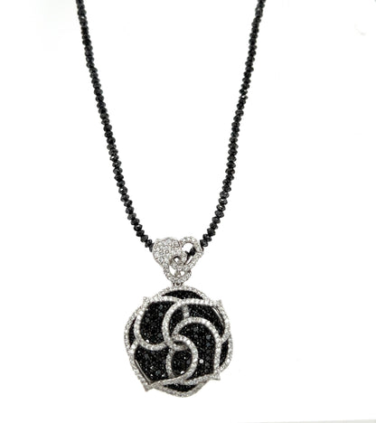 3.21 Carat Diamond Flower Pendant Black Diamond Briolette Cut  Necklace
