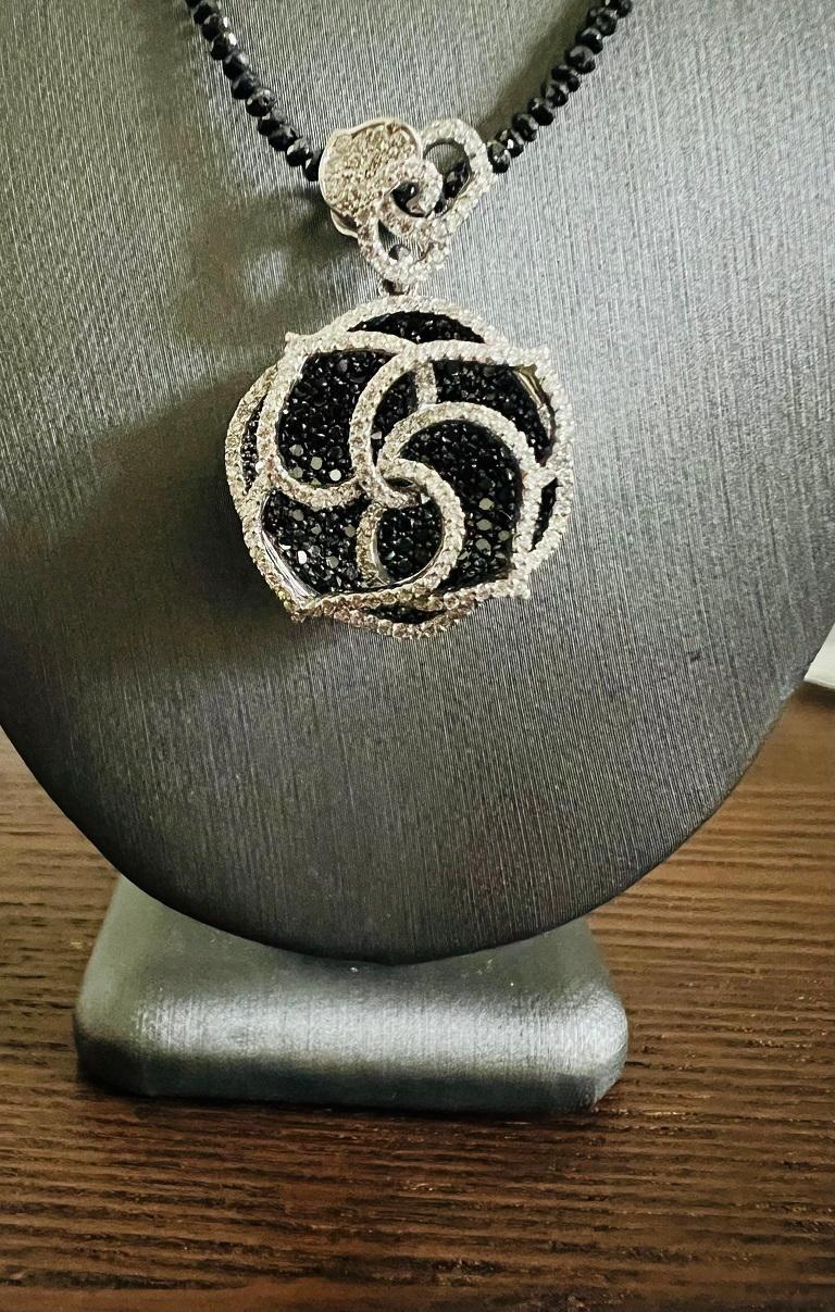 3.21 Carat Diamond Flower Pendant Black Diamond Briolette Cut  Necklace