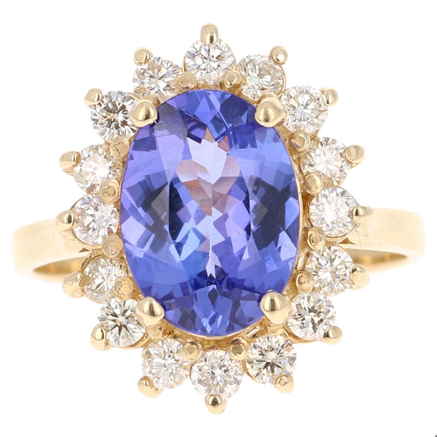 3.25 Carat Tanzanite Diamond 14 Karat Yellow Gold Engagement Ring