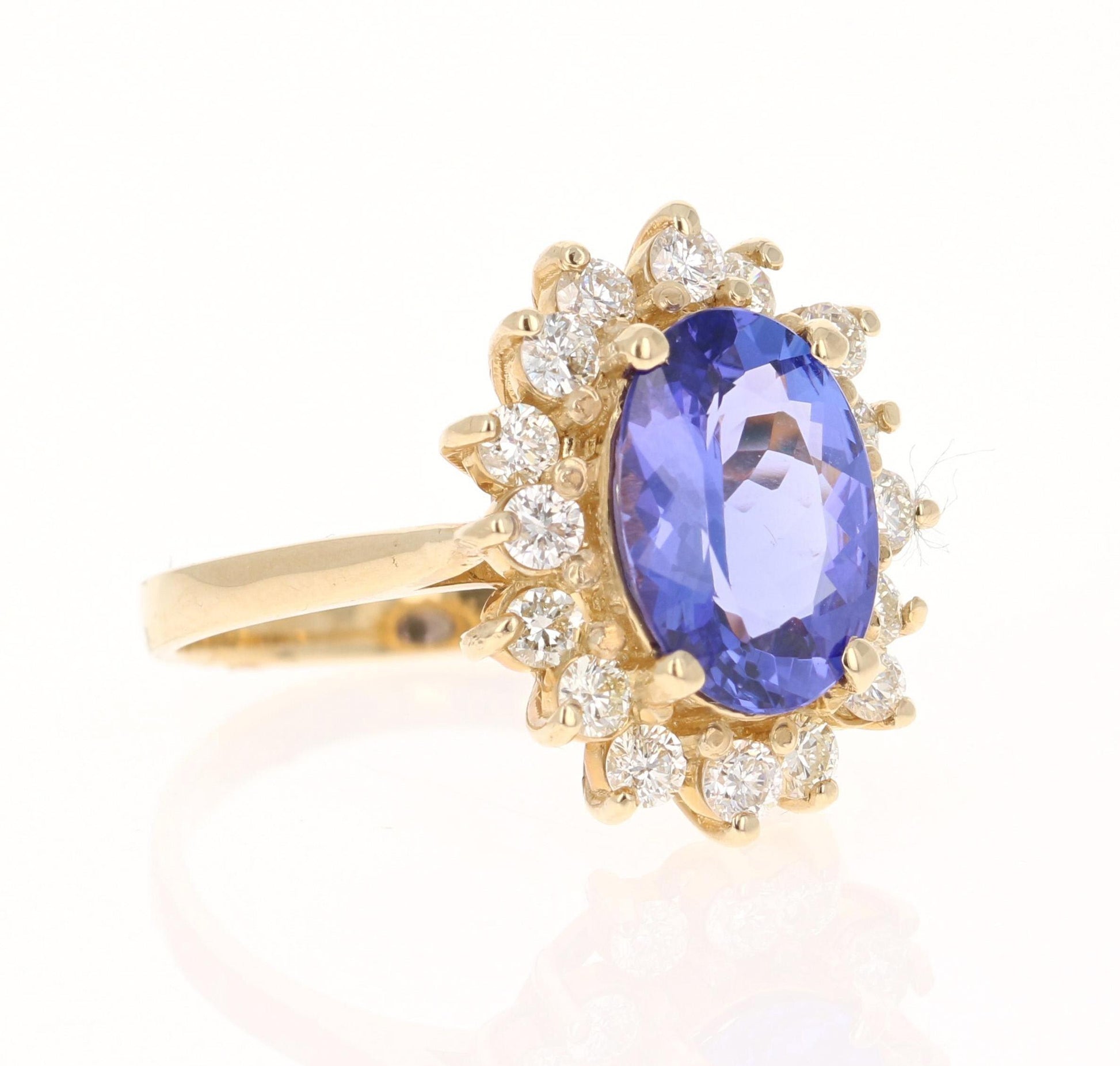 3.25 Carat Tanzanite Diamond 14 Karat Yellow Gold Engagement Ring