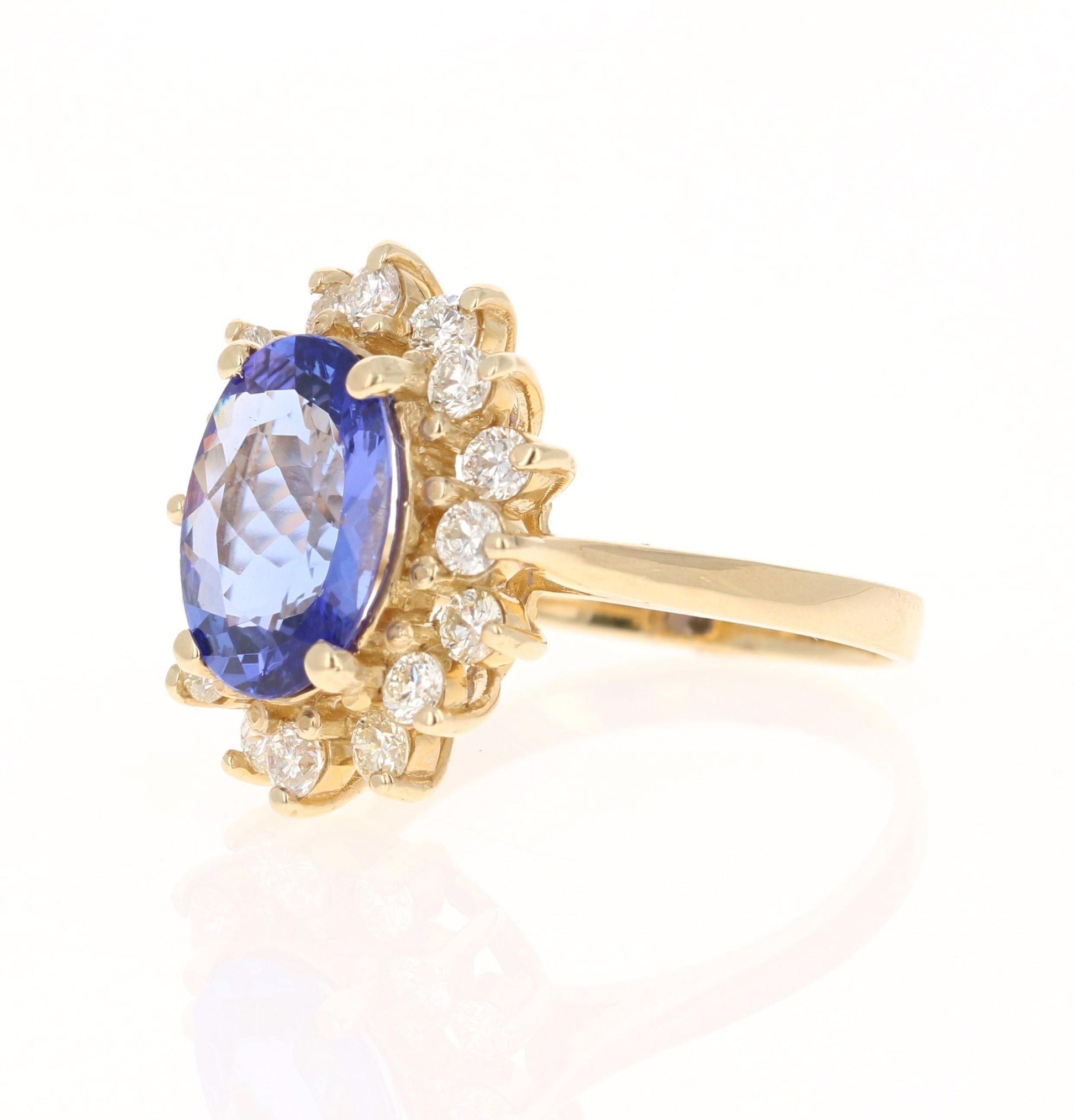 3.25 Carat Tanzanite Diamond 14 Karat Yellow Gold Engagement Ring