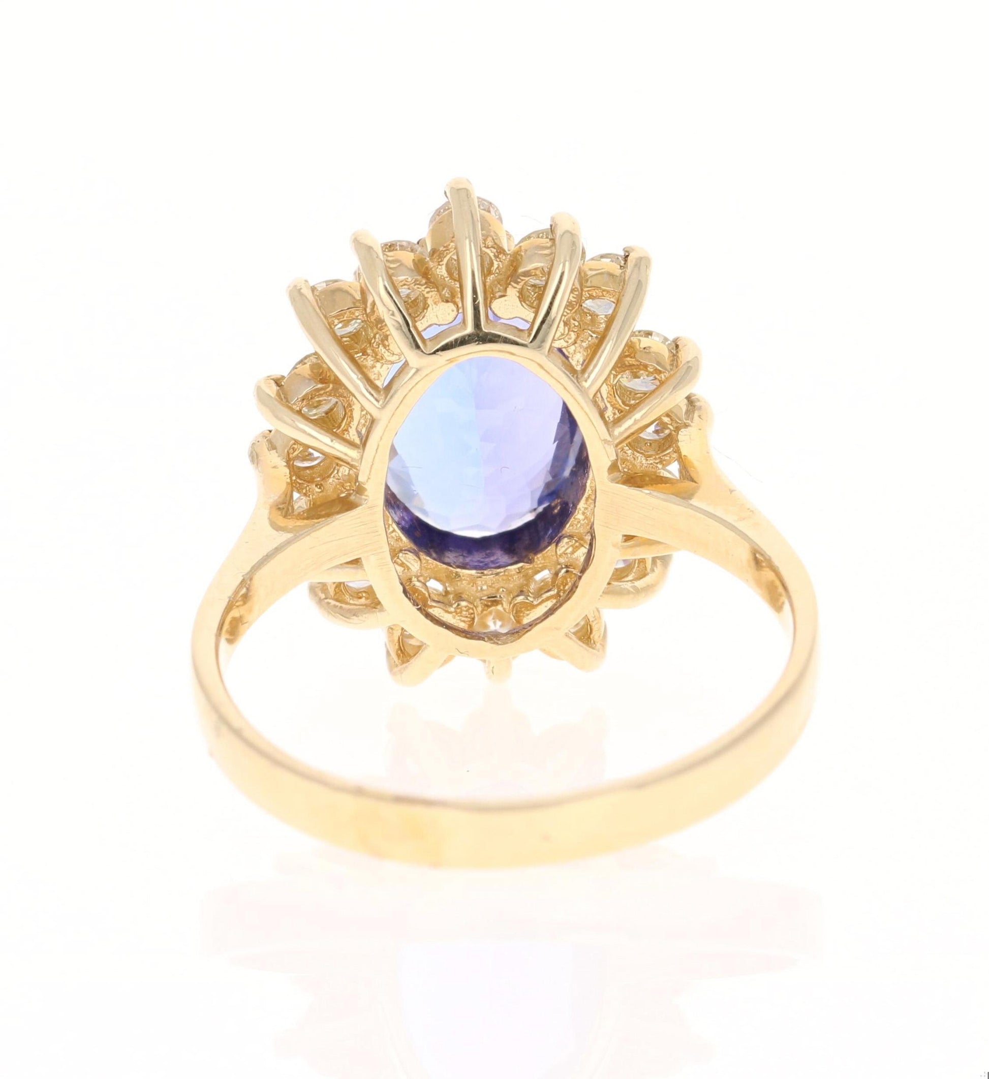 3.25 Carat Tanzanite Diamond 14 Karat Yellow Gold Engagement Ring