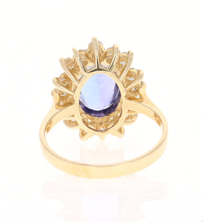 3.25 Carat Tanzanite Diamond 14 Karat Yellow Gold Engagement Ring