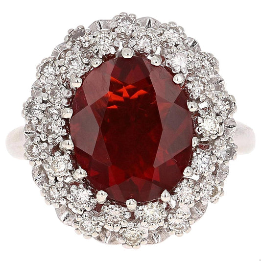 3.27 Carat Fire Opal Diamond 14 Karat White Gold Ring