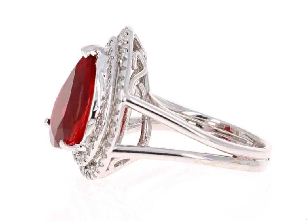 3.29 Carat Fire Opal Diamond White Gold Cocktail Ring
