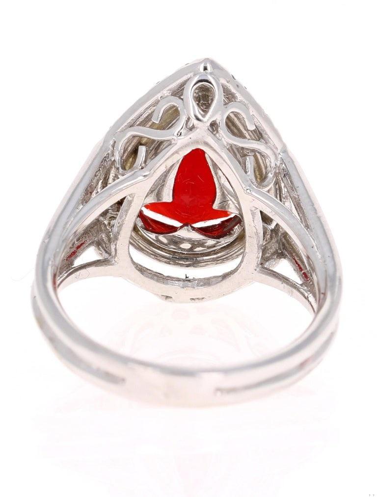 3.29 Carat Fire Opal Diamond White Gold Cocktail Ring