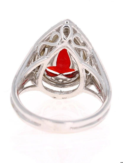 3.29 Carat Fire Opal Diamond White Gold Cocktail Ring