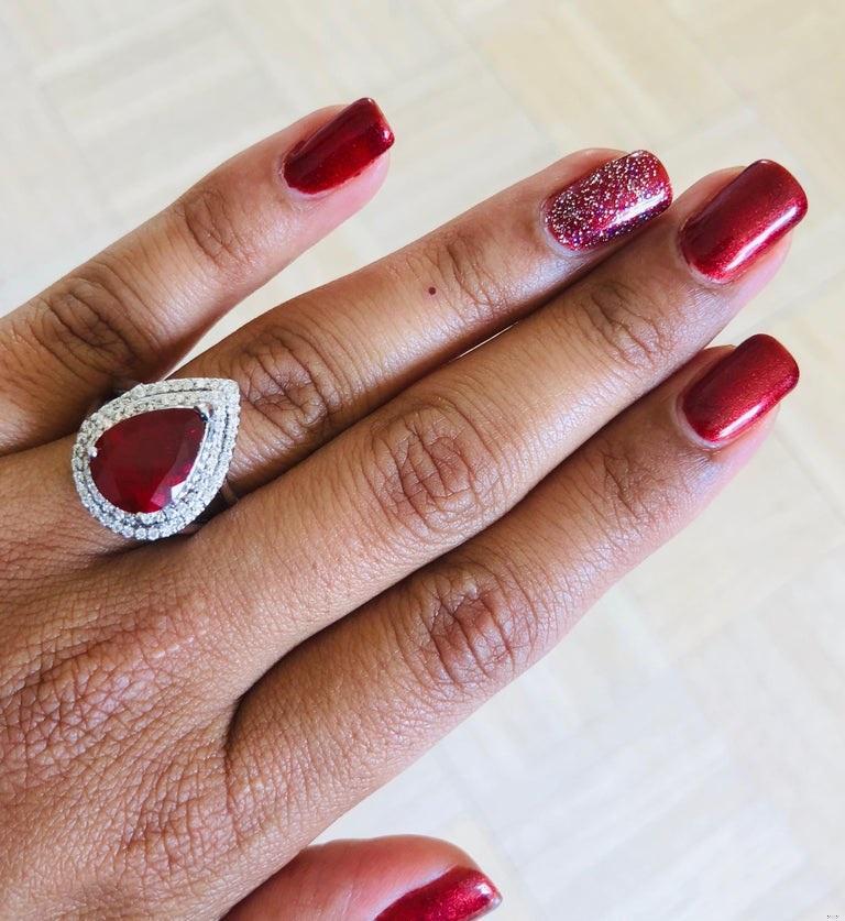 3.29 Carat Fire Opal Diamond White Gold Cocktail Ring