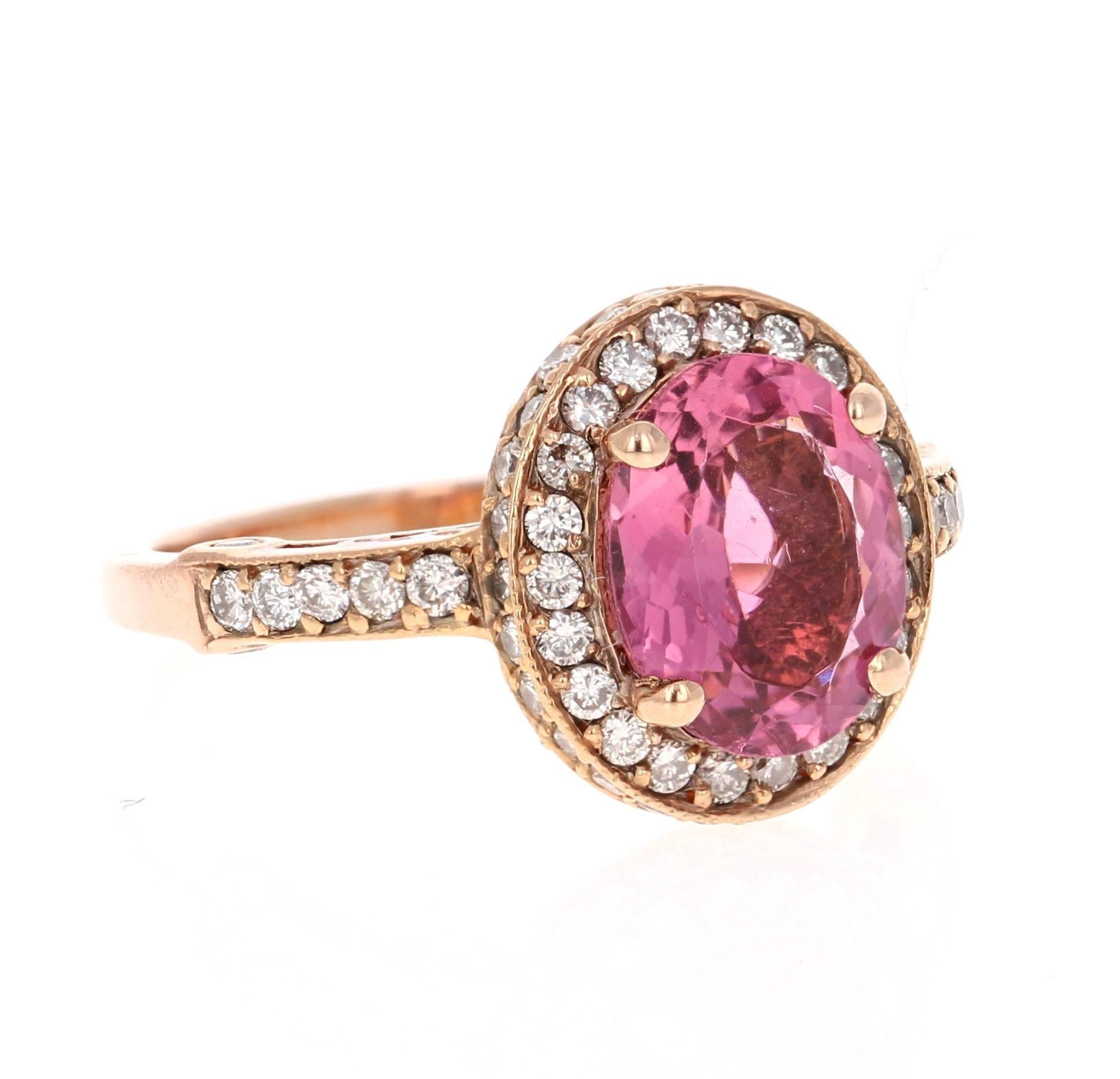 3.29 Carat Pink Tourmaline Diamond Rose Gold Ring