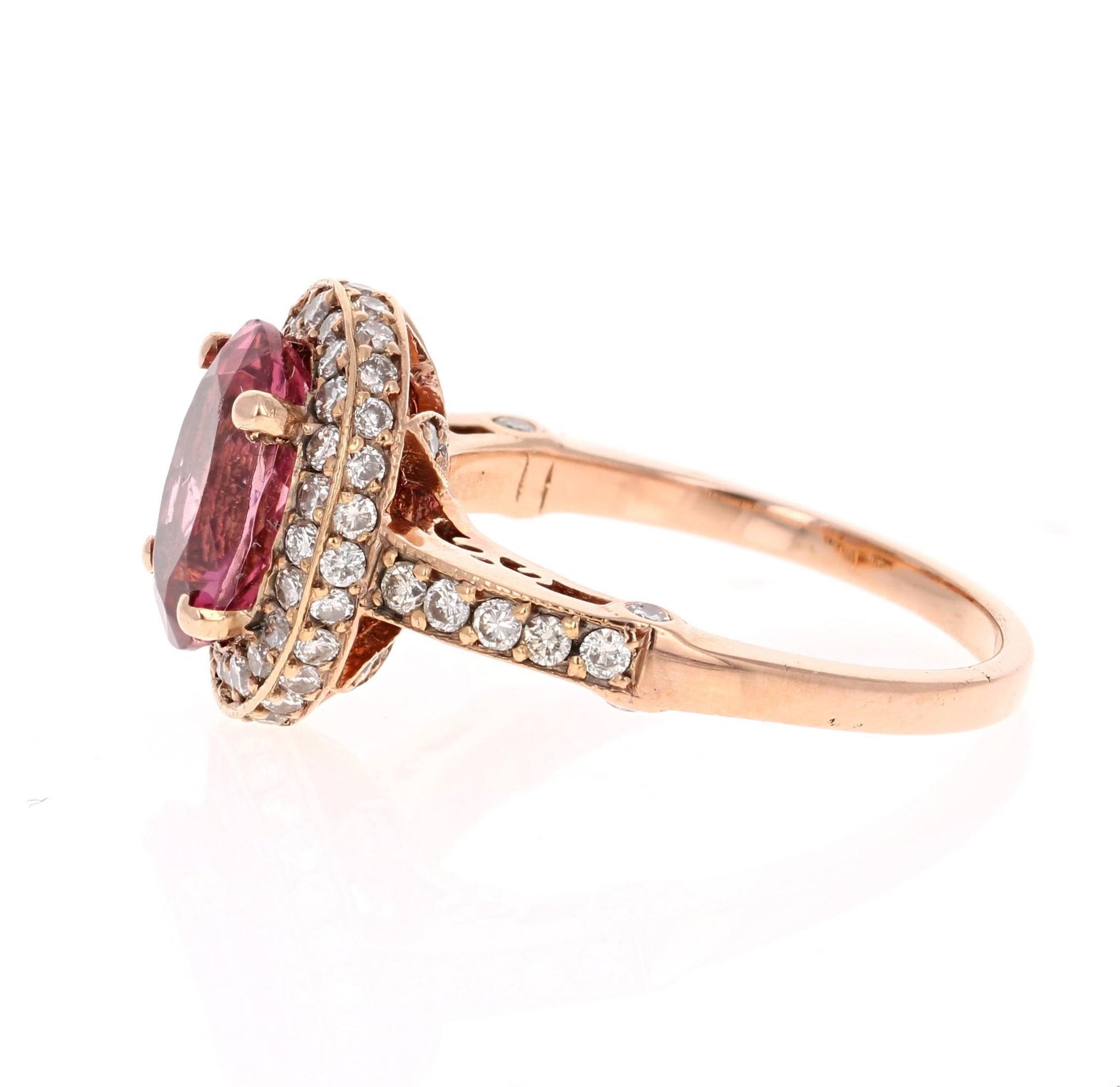 3.29 Carat Pink Tourmaline Diamond Rose Gold Ring