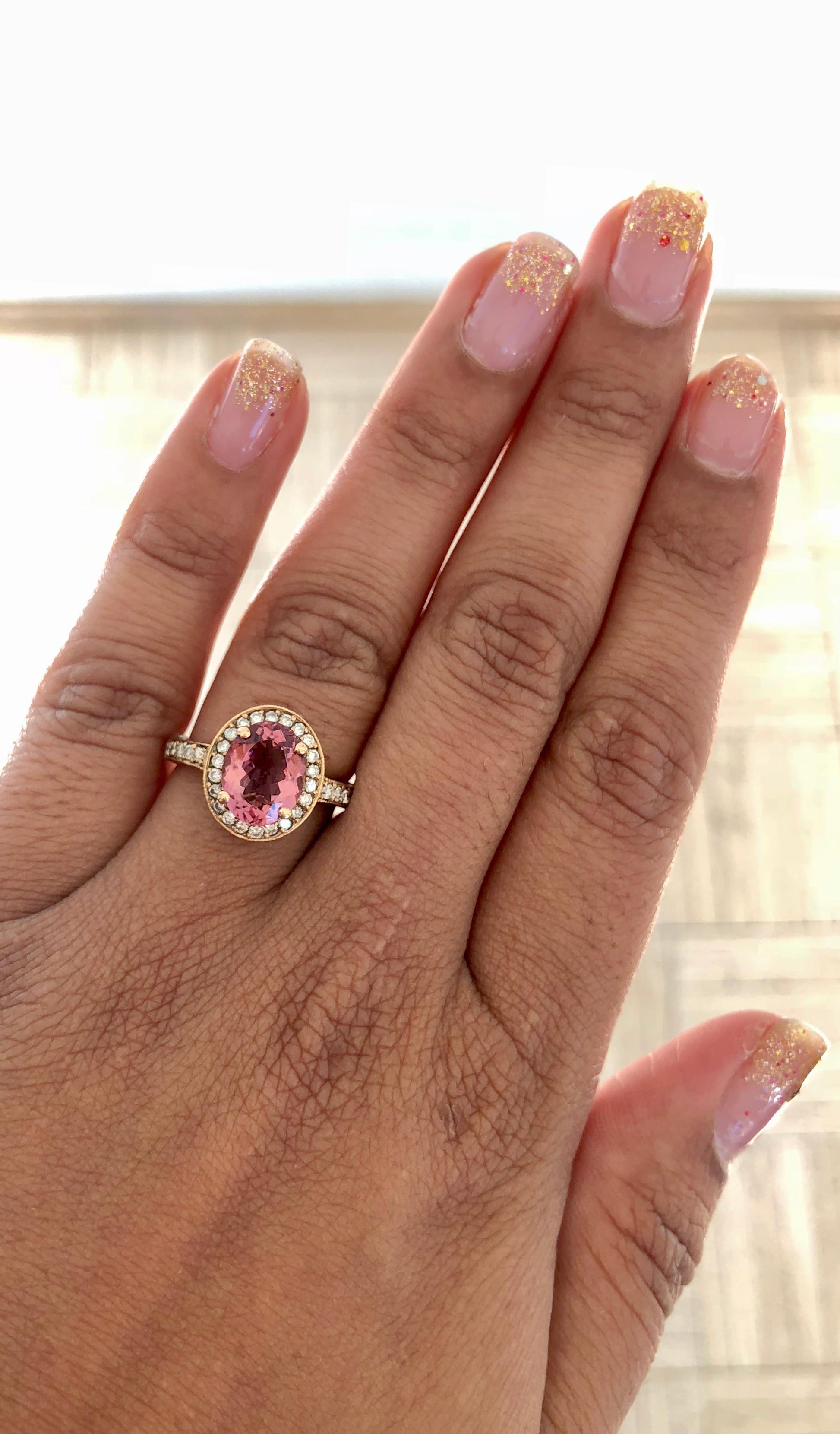 3.29 Carat Pink Tourmaline Diamond Rose Gold Ring