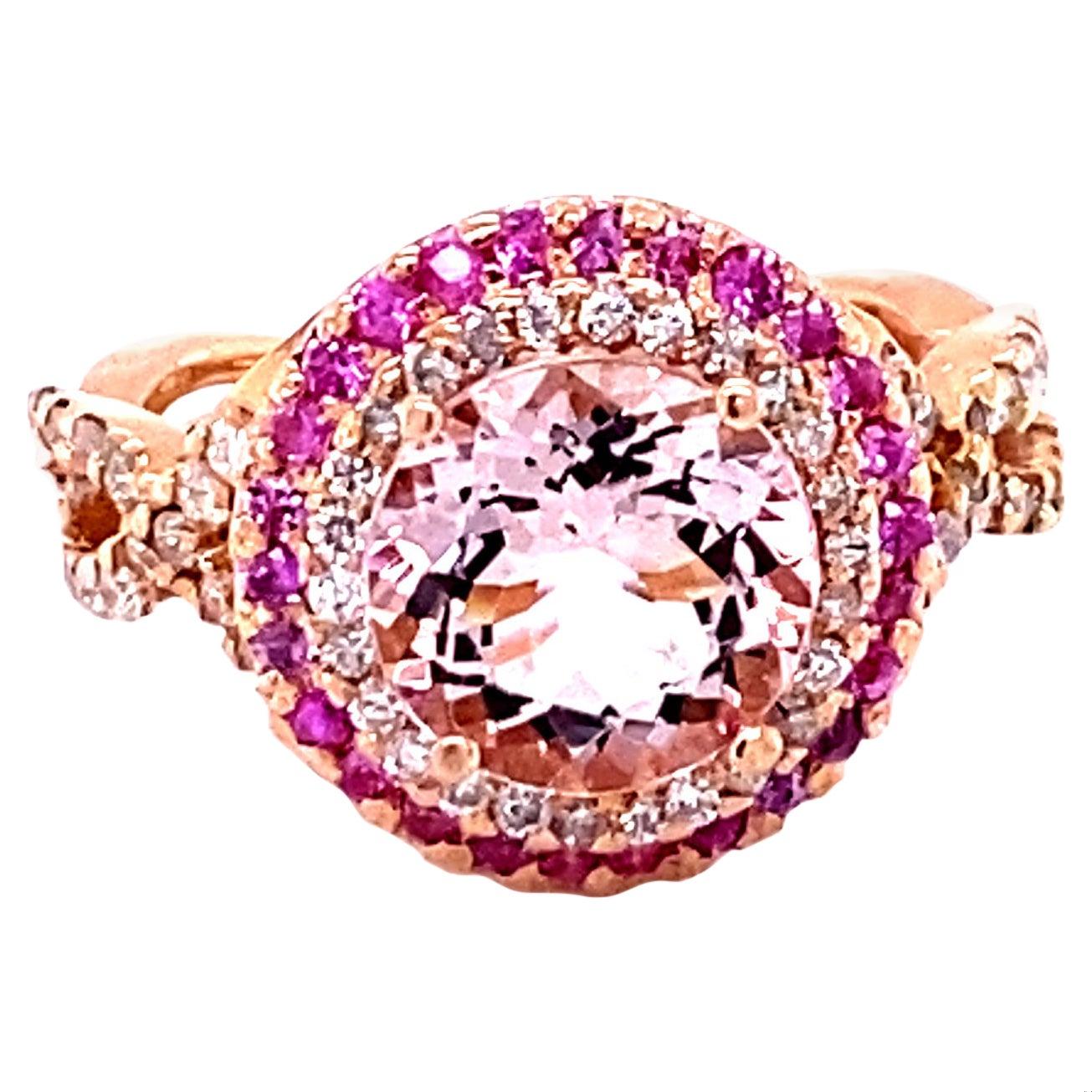 3.30 Carat Morganite Diamond 14 Karat Rose Gold Cocktail Ring