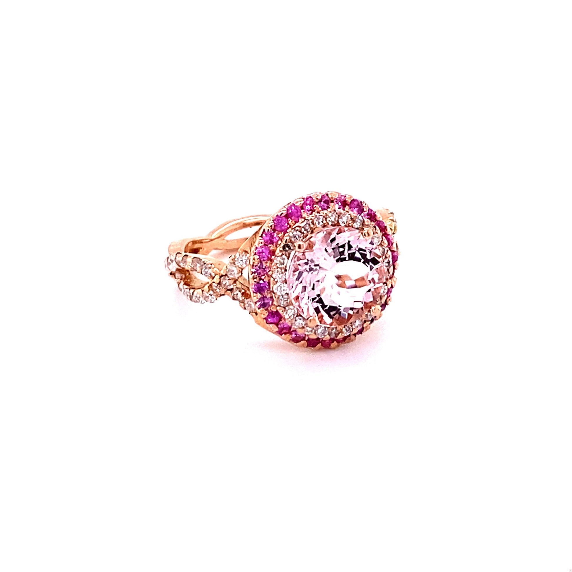 3.30 Carat Morganite Diamond 14 Karat Rose Gold Cocktail Ring