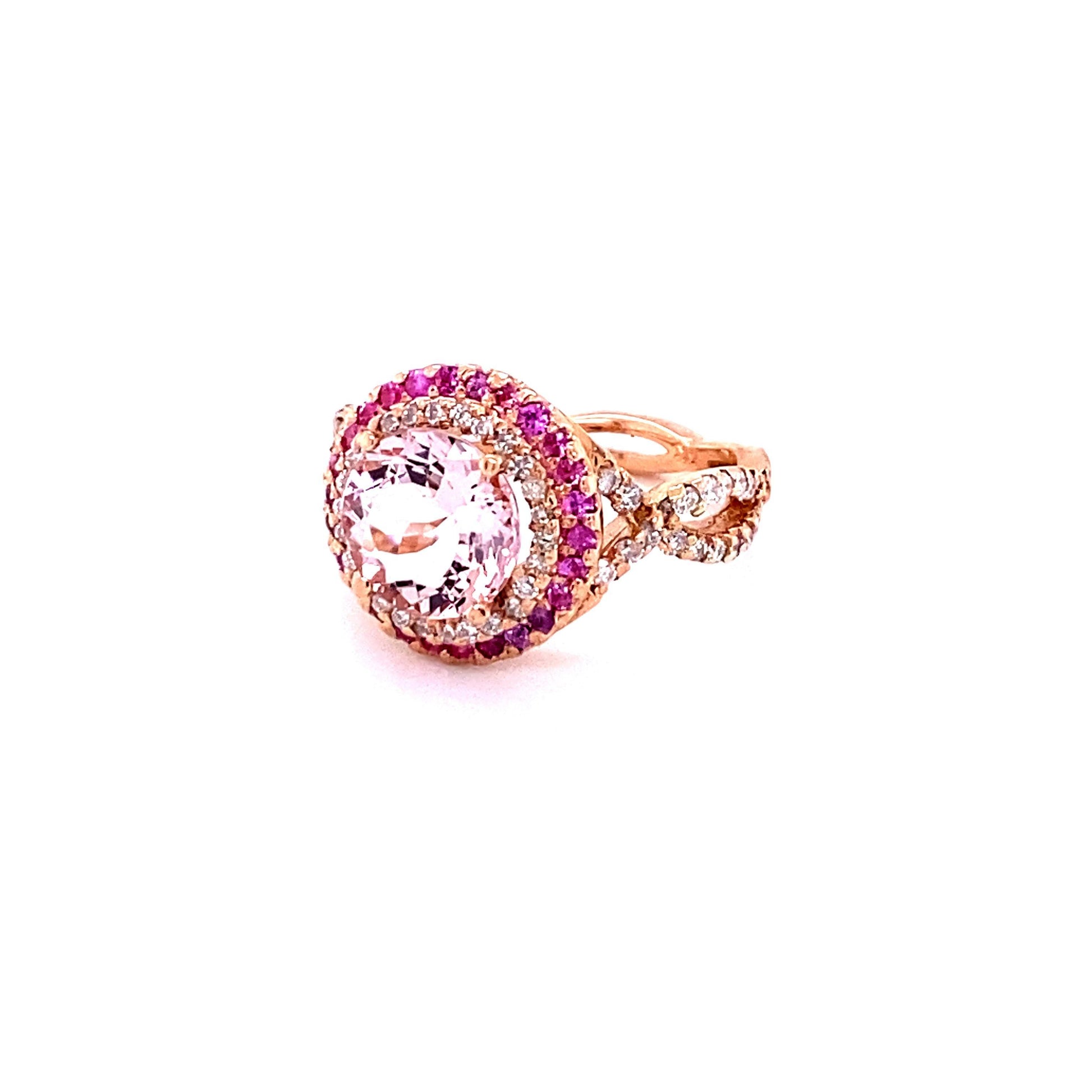 3.30 Carat Morganite Diamond 14 Karat Rose Gold Cocktail Ring