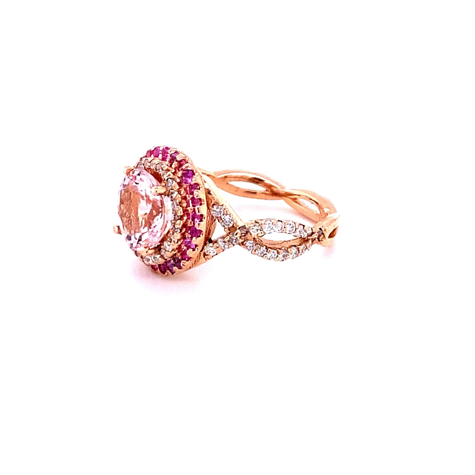 3.30 Carat Morganite Diamond 14 Karat Rose Gold Cocktail Ring