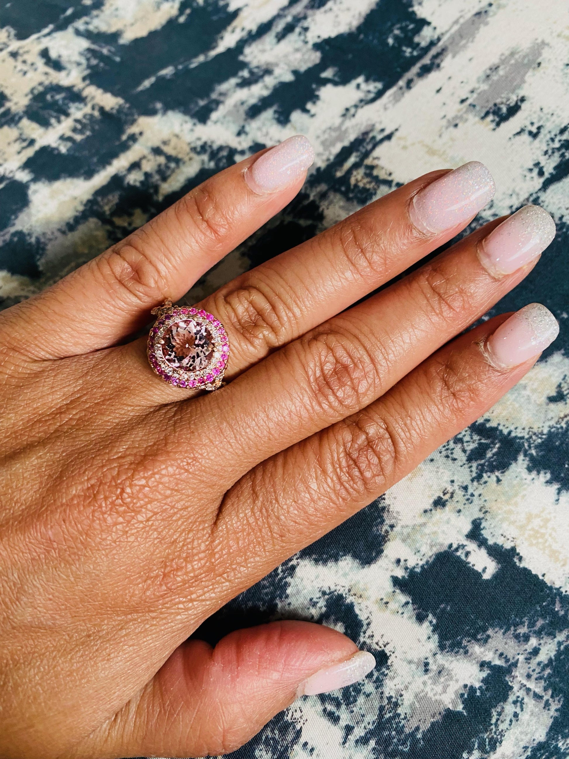 3.30 Carat Morganite Diamond 14 Karat Rose Gold Cocktail Ring