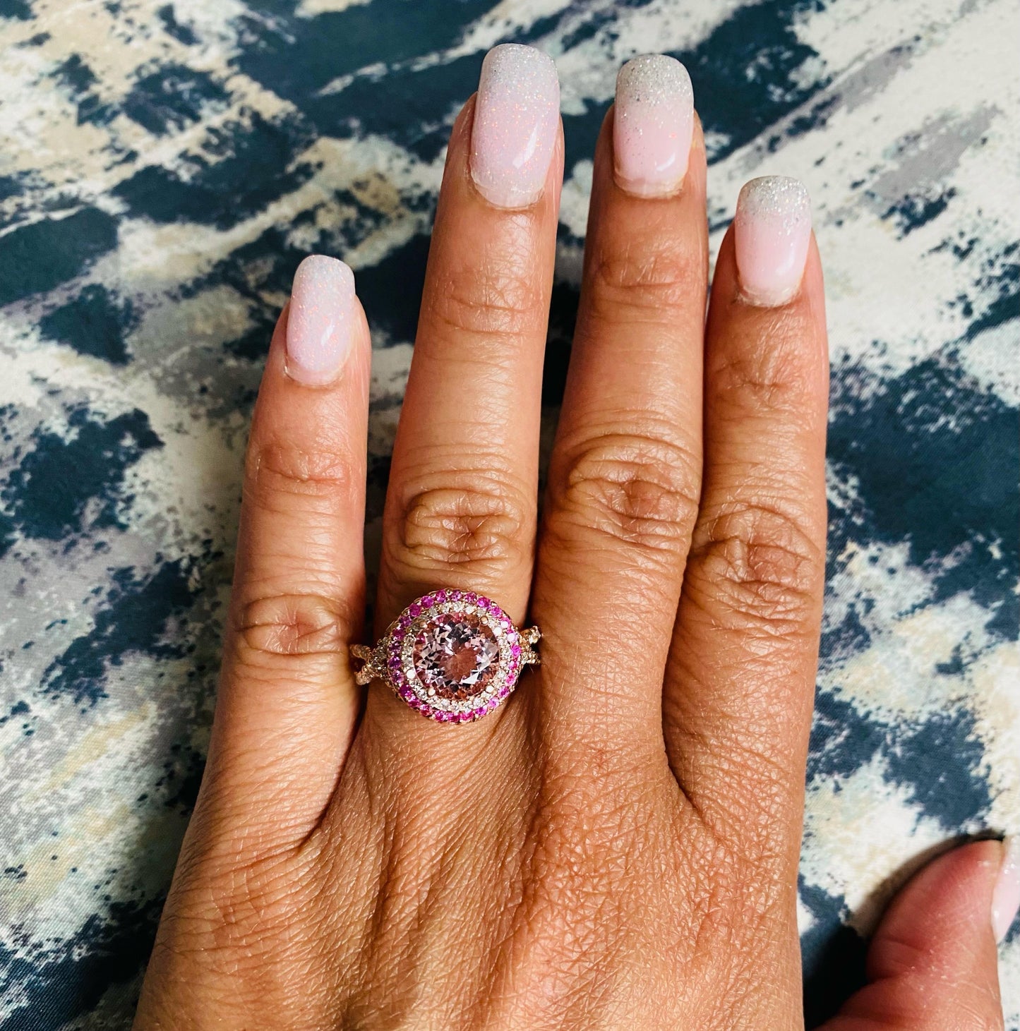 3.30 Carat Morganite Diamond 14 Karat Rose Gold Cocktail Ring
