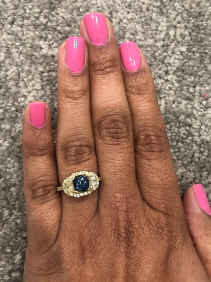 3.31 Carat GIA Certified Sapphire Diamond 18 Karat Yellow Gold Ring