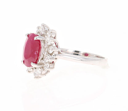 3.32 Carat Oval Cut Ruby Diamond 14 Karat White Gold Ballerina Ring