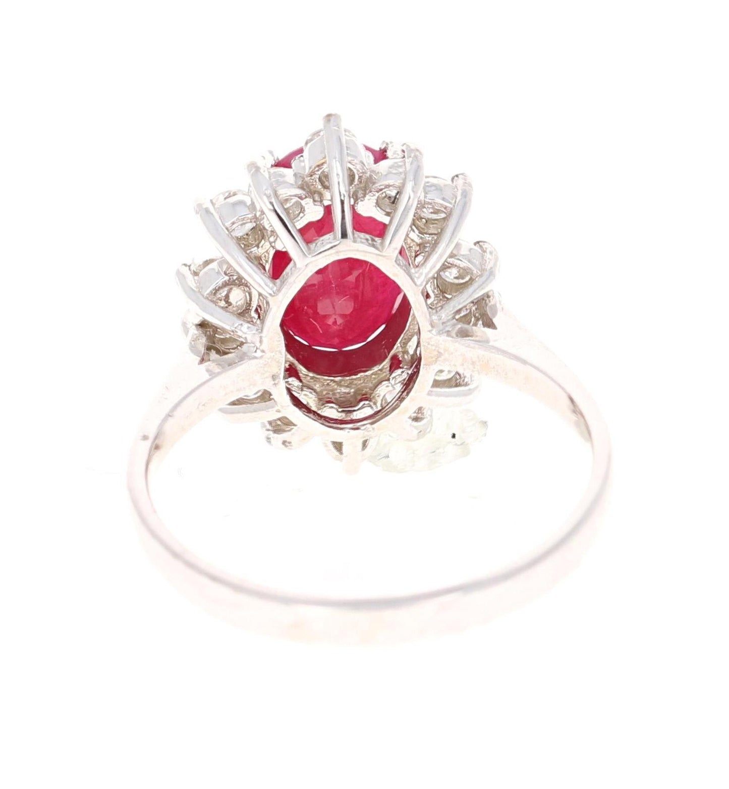 3.32 Carat Oval Cut Ruby Diamond 14 Karat White Gold Ballerina Ring
