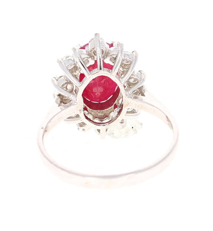 3.32 Carat Oval Cut Ruby Diamond 14 Karat White Gold Ballerina Ring