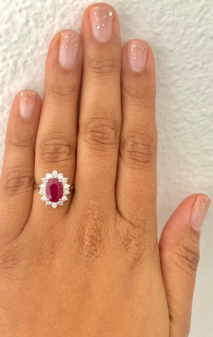3.32 Carat Oval Cut Ruby Diamond 14 Karat White Gold Ballerina Ring