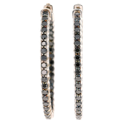 3.33 Carat Black Diamond 14 Karat White Gold Hoop Earrings