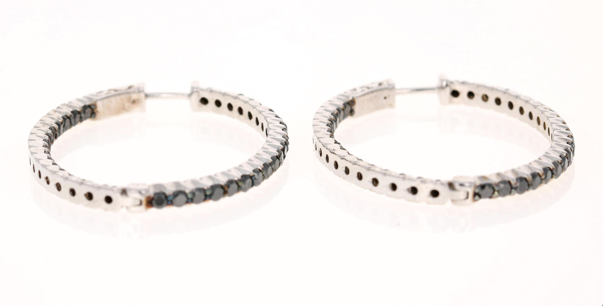 3.33 Carat Black Diamond 14 Karat White Gold Hoop Earrings
