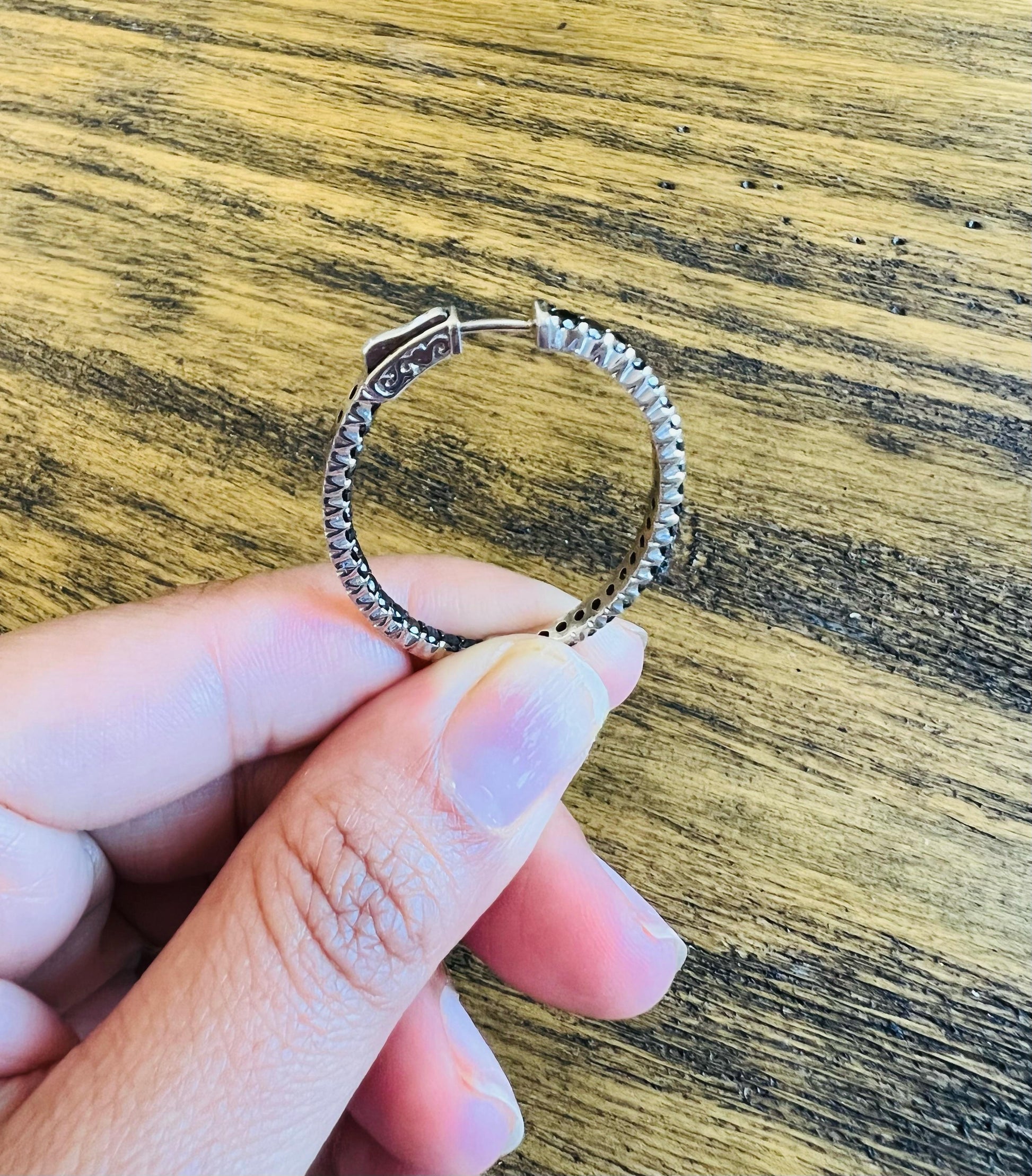 3.33 Carat Black Diamond 14 Karat White Gold Hoop Earrings