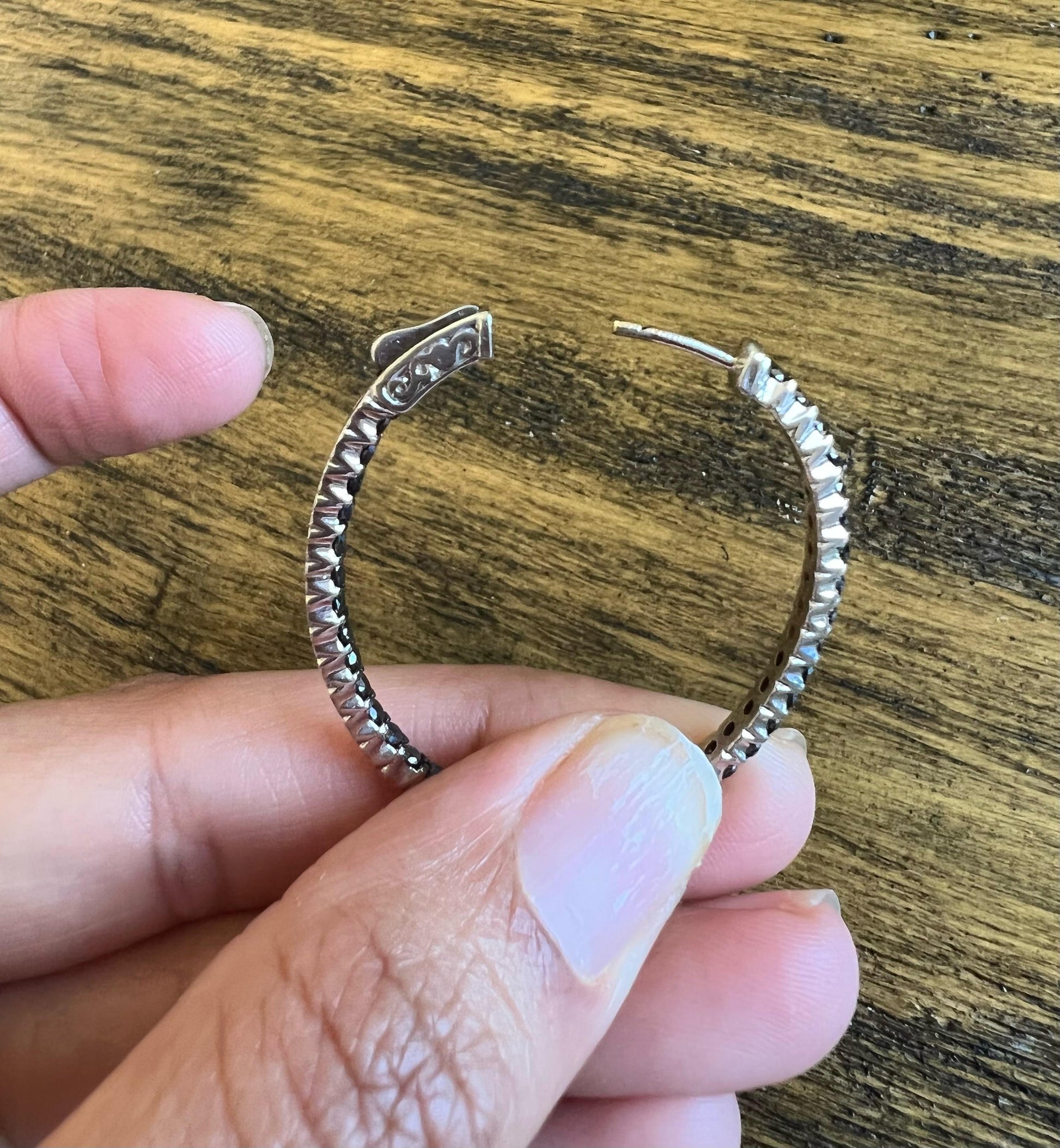 3.33 Carat Black Diamond 14 Karat White Gold Hoop Earrings