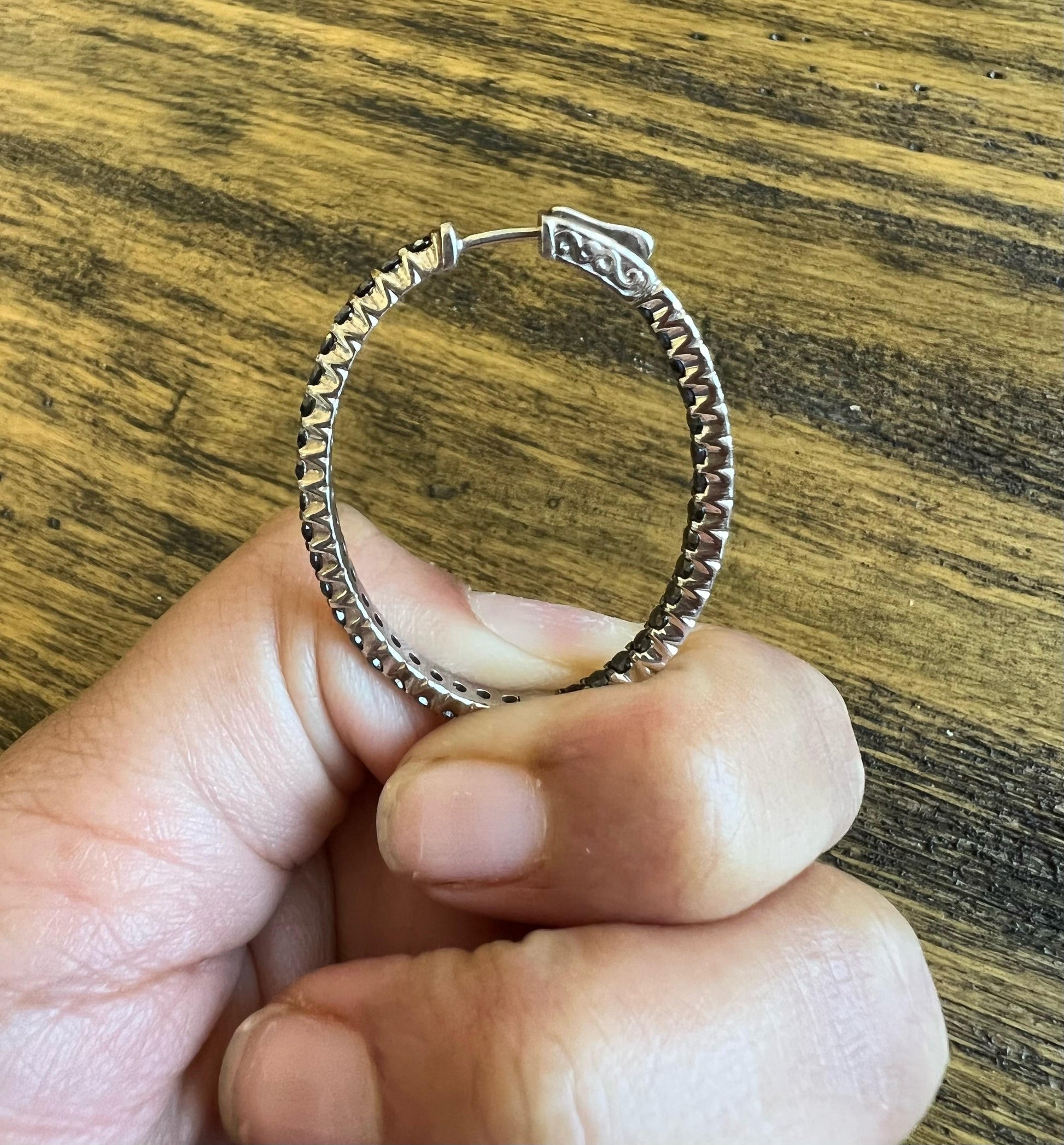 3.33 Carat Black Diamond 14 Karat White Gold Hoop Earrings
