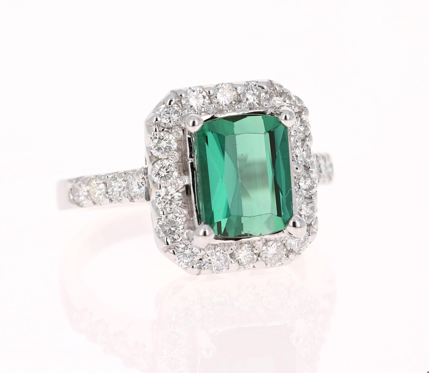 3.34 Carat Green Tourmaline Diamond White Gold Engagement Ring