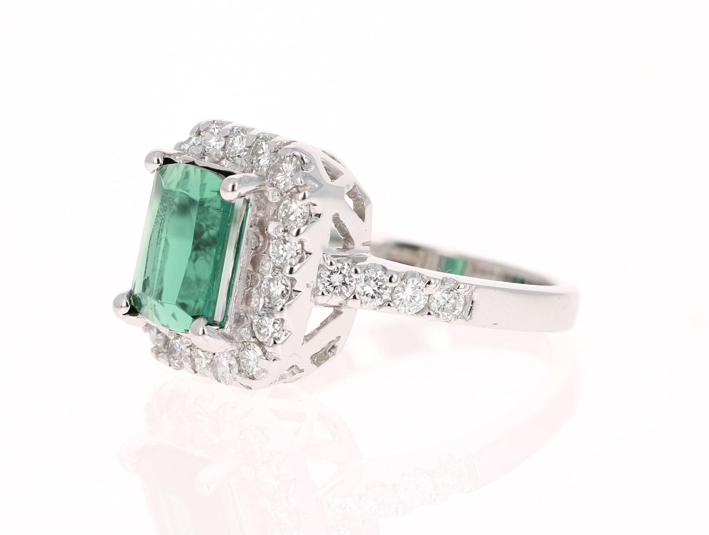 3.34 Carat Green Tourmaline Diamond White Gold Engagement Ring