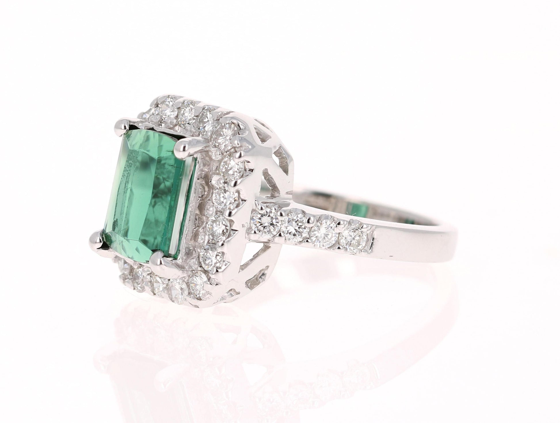 3.34 Carat Green Tourmaline Diamond White Gold Engagement Ring