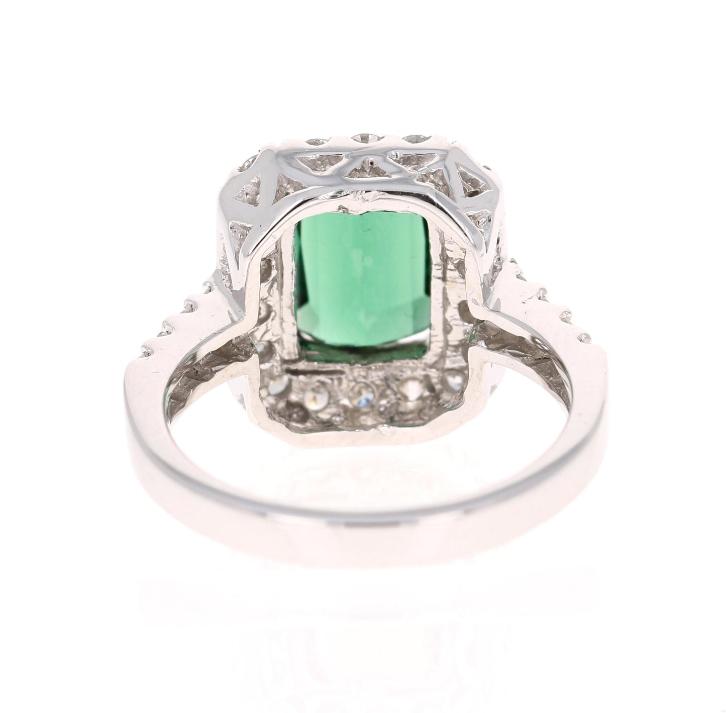 3.34 Carat Green Tourmaline Diamond White Gold Engagement Ring
