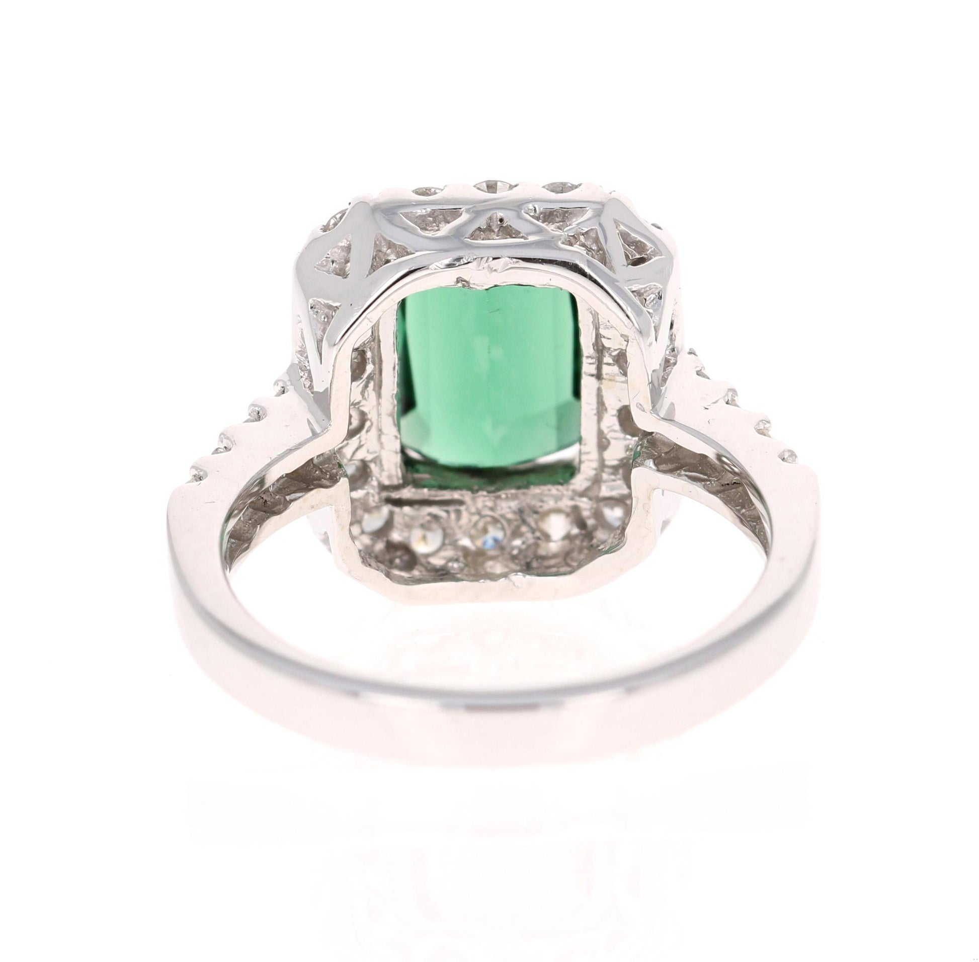 3.34 Carat Green Tourmaline Diamond White Gold Engagement Ring