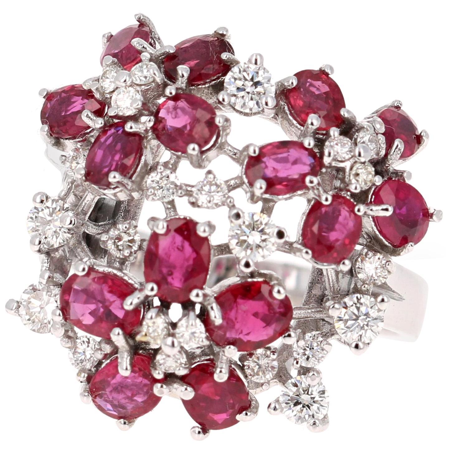 3.36 Carat Ruby and Diamond 18 Karat White Gold Cocktail Ring