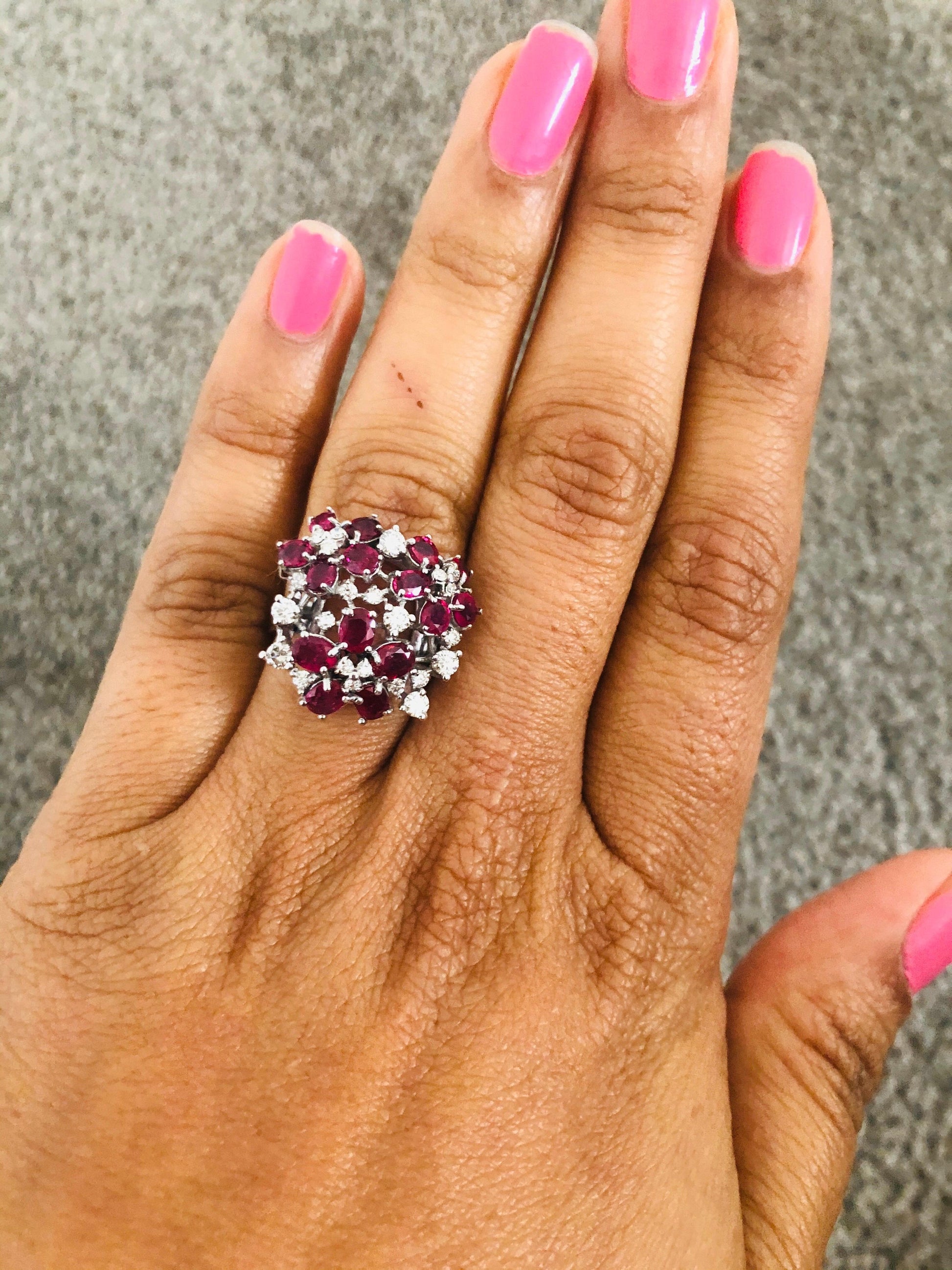 3.36 Carat Ruby and Diamond 18 Karat White Gold Cocktail Ring