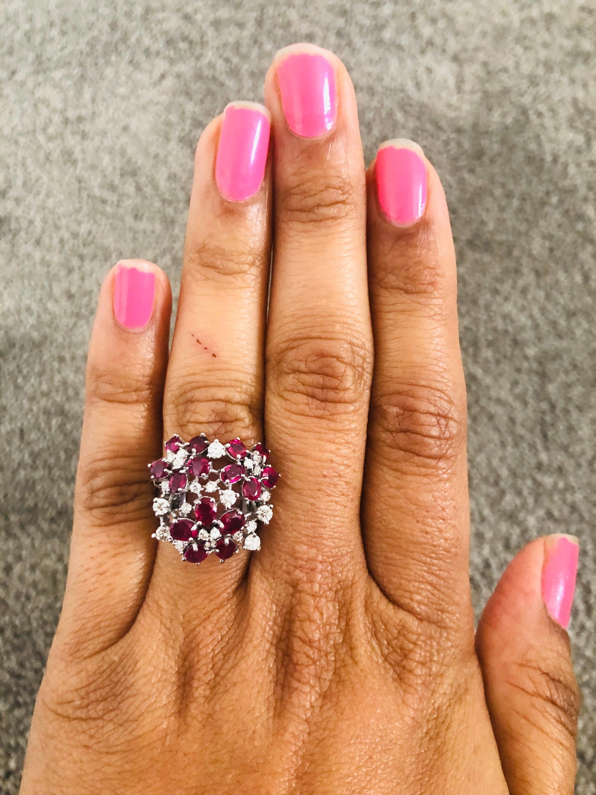 3.36 Carat Ruby and Diamond 18 Karat White Gold Cocktail Ring