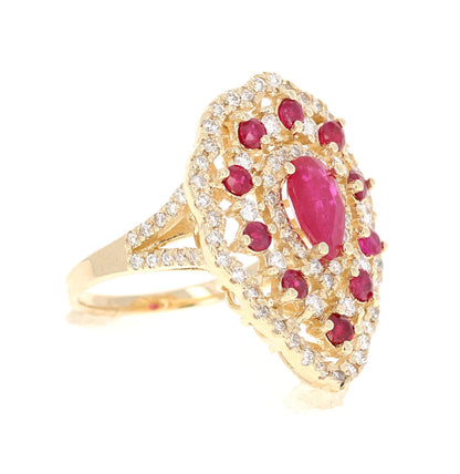 3.38 Carat Ruby Diamond 14 Karat Yellow Gold Cocktail Ring