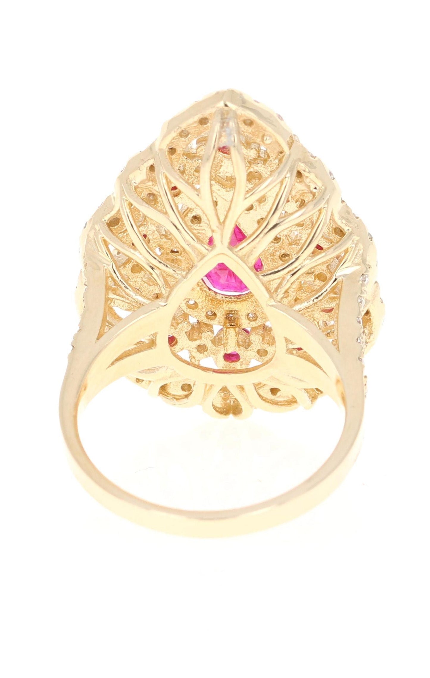 3.38 Carat Ruby Diamond 14 Karat Yellow Gold Cocktail Ring