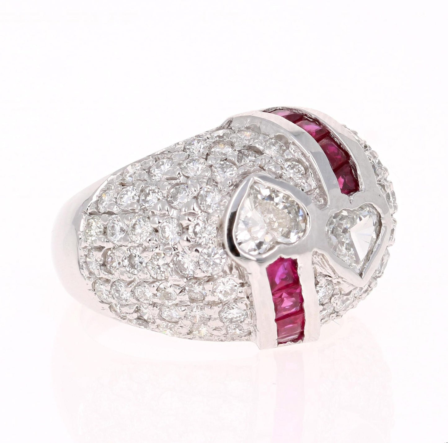 3.41 Carat Ruby and Heart Diamond 14 Karat White Gold Ring