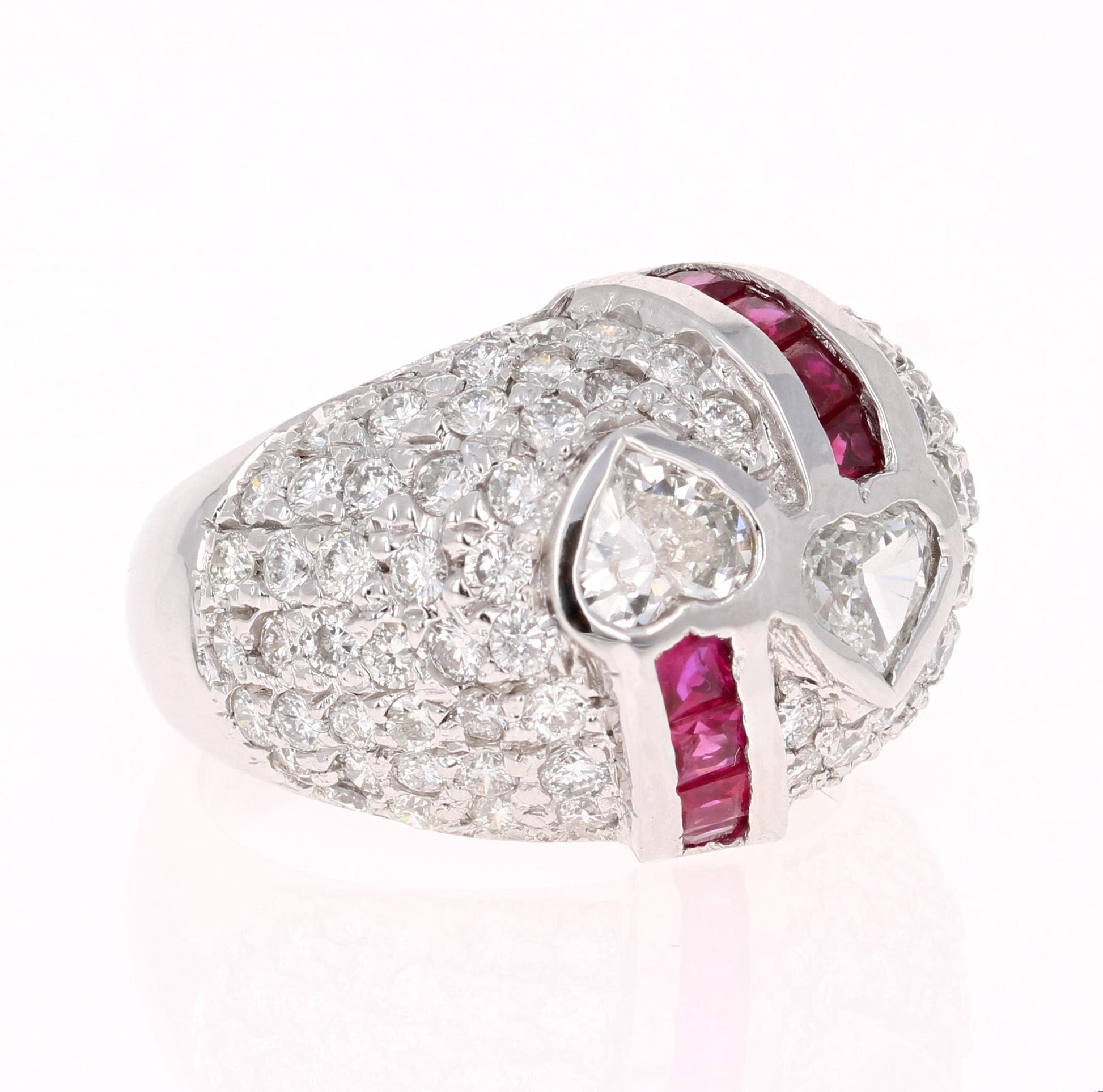 3.41 Carat Ruby and Heart Diamond 14 Karat White Gold Ring