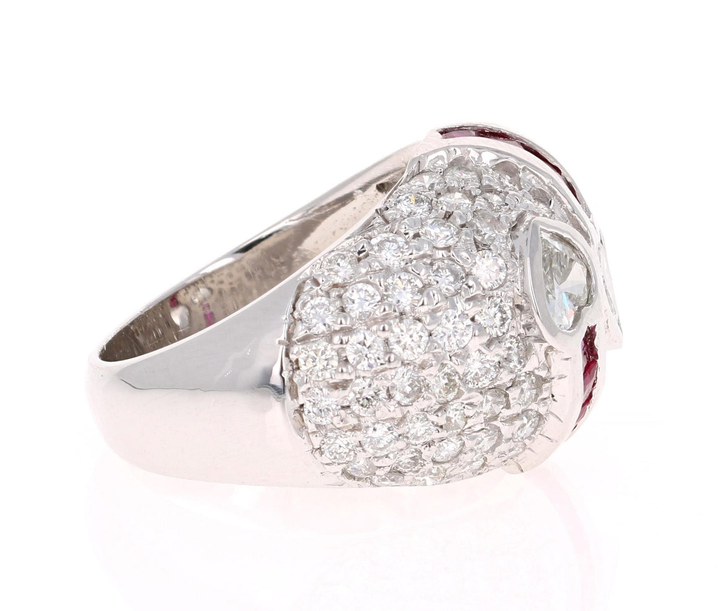 3.41 Carat Ruby and Heart Diamond 14 Karat White Gold Ring