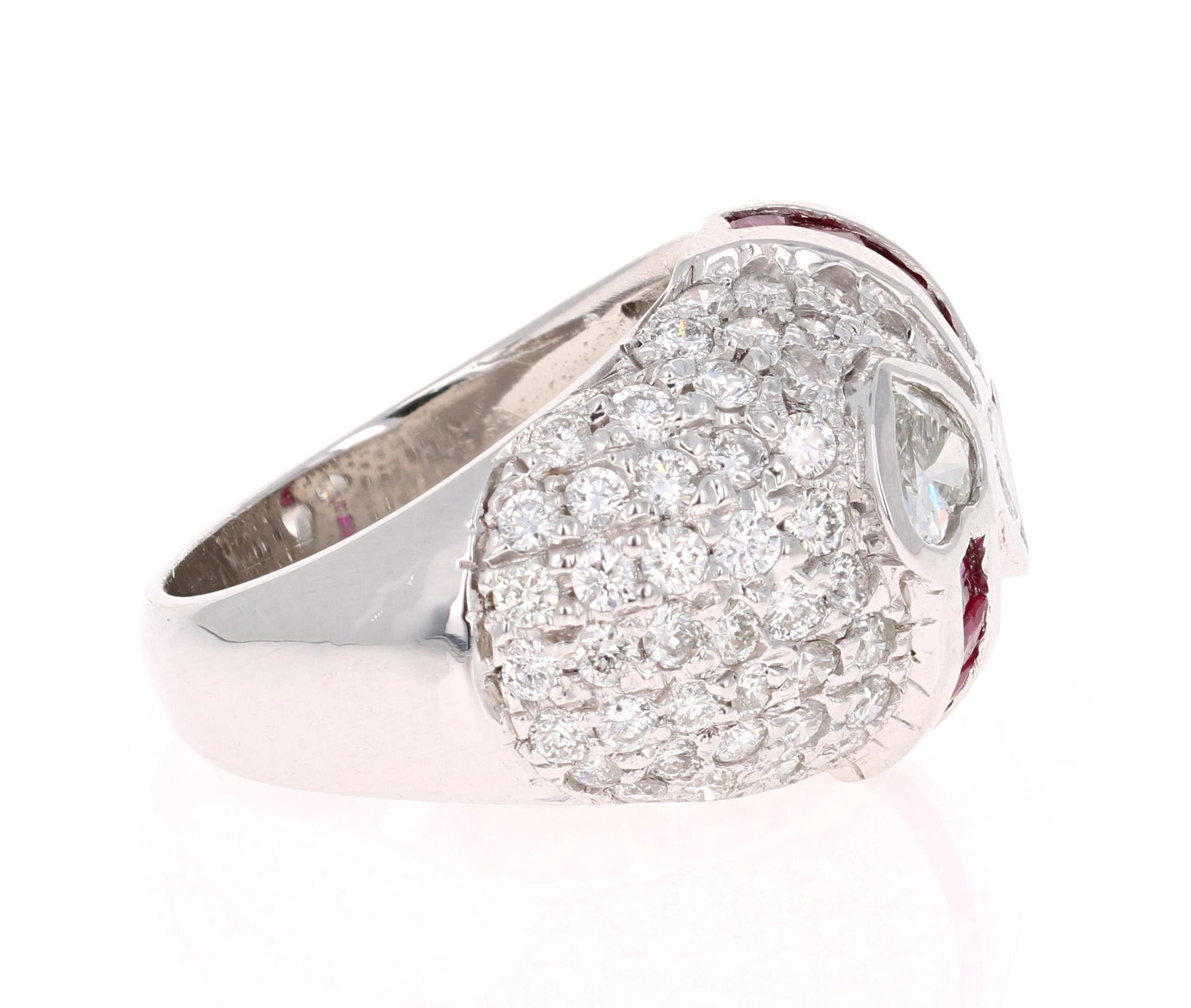 3.41 Carat Ruby and Heart Diamond 14 Karat White Gold Ring