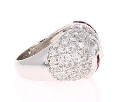 3.41 Carat Ruby and Heart Diamond 14 Karat White Gold Ring