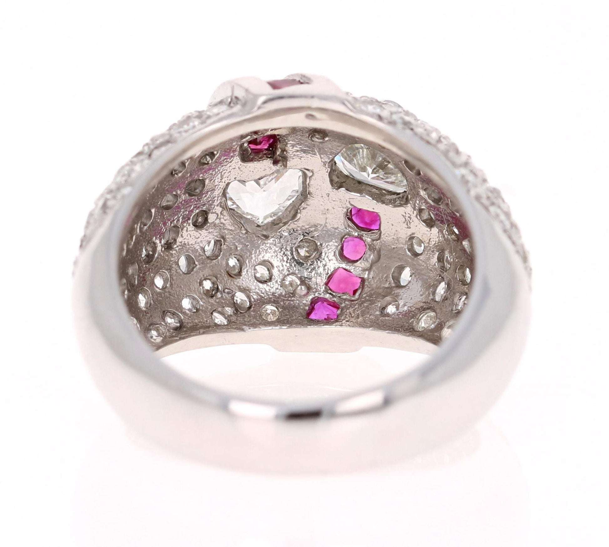 3.41 Carat Ruby and Heart Diamond 14 Karat White Gold Ring