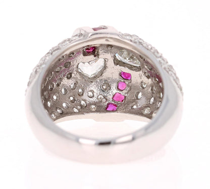 3.41 Carat Ruby and Heart Diamond 14 Karat White Gold Ring