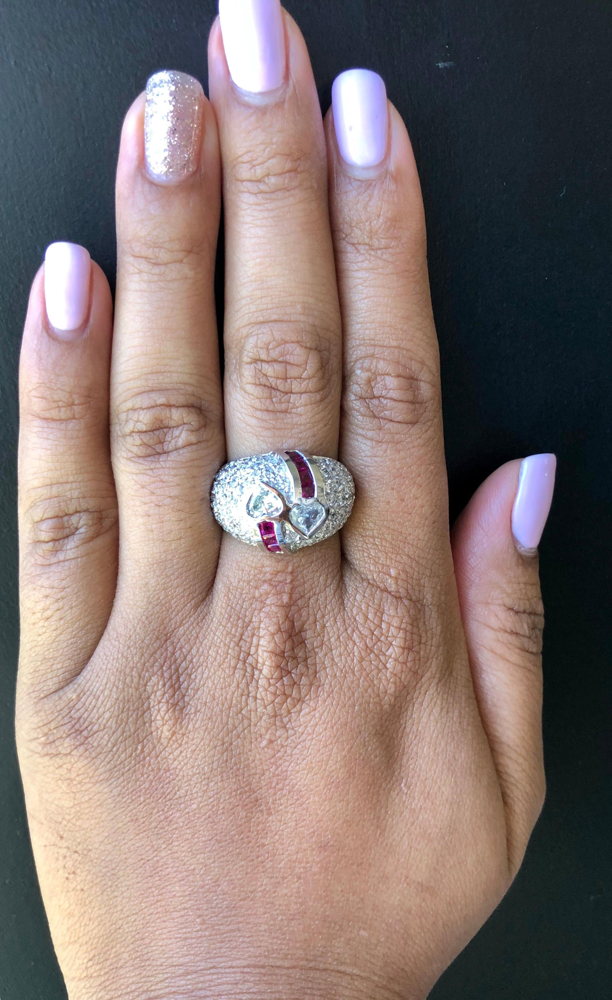 3.41 Carat Ruby and Heart Diamond 14 Karat White Gold Ring