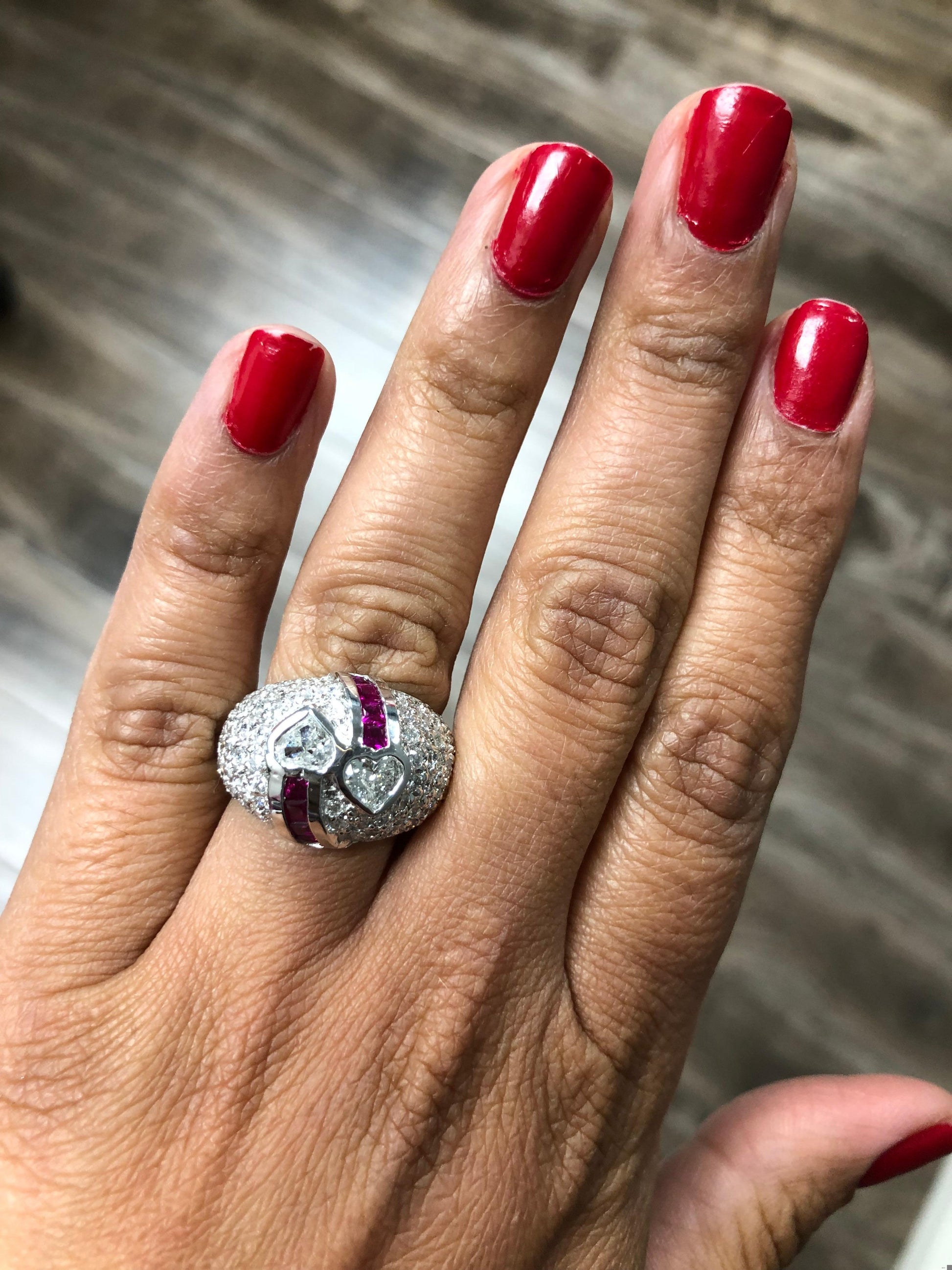 3.41 Carat Ruby and Heart Diamond 14 Karat White Gold Ring